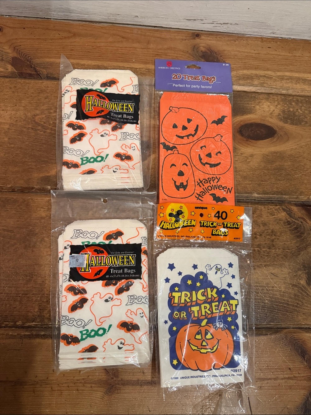 Vintage Halloween Treat Bags - Pumpkin & Ghost Designs (Set of 4)